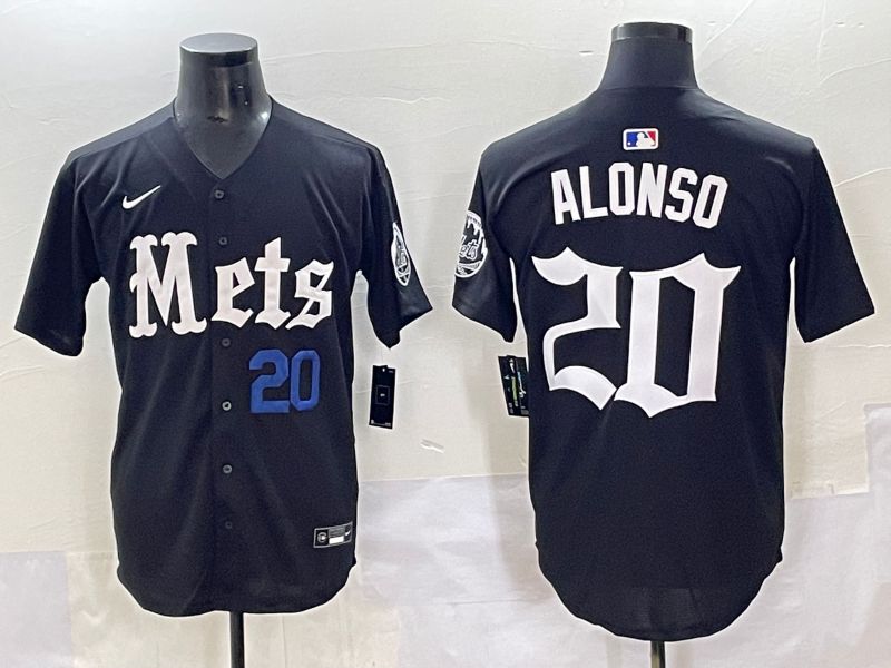 Men 2025 New York Mets #20 Alonso Black Five generations Joint Name Nike MLB Jersey style 4